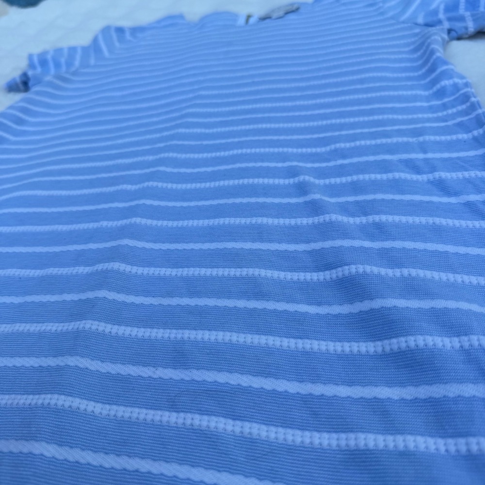 Sail to Sable STS Blue White Striped Short Sleeve Shift Dress Large Gold Zipper - Picture 3 of 7